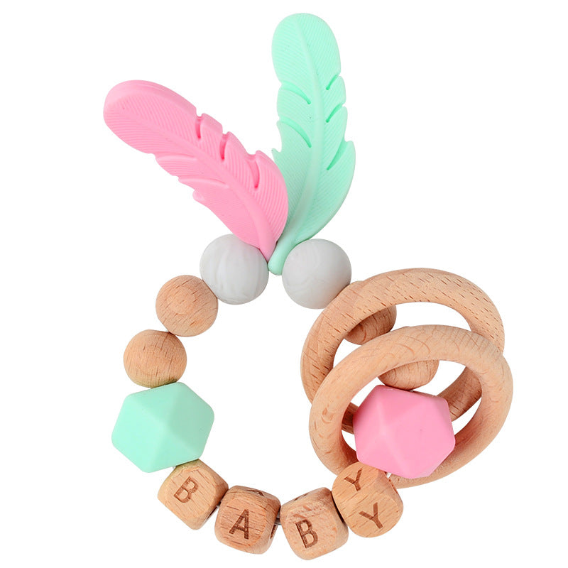Wholesale Baby Wooden Teether Bracelet Rattle Silicone Bead Micro Stick TOY